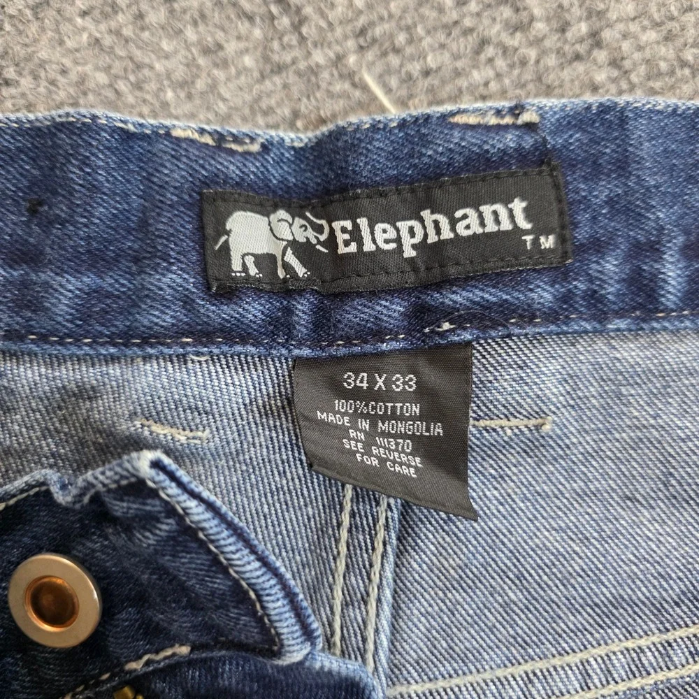 VTG Elephant Jeans Mens 34x31 Blue Denim Carpenter Wide Leg Baggy Hip Hop Skater